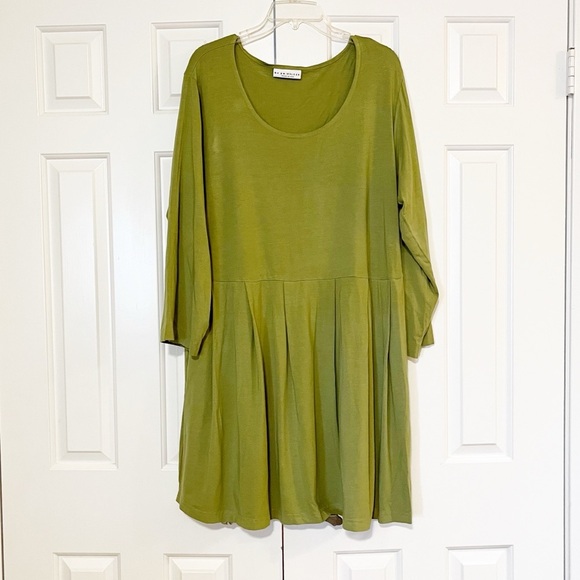 bryn Walker Chartreuse Green Long Sleeve Tunic Dress w/pockets. Size Large - Picture 1 of 14